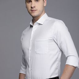 Louis Philippe Men White & Grey Printed Slim Fit Pure Cotton Formal Shirt-image-22