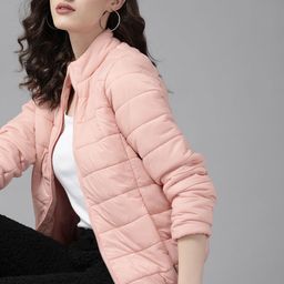 The Roadster Lifestyle Co. Women Peach-Coloured Solid Padded Jacket with a Pouch-30