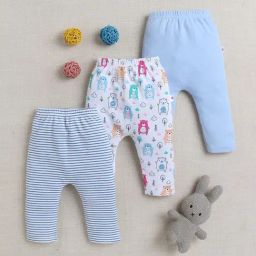 Bumzee Boys Light Blue & White Diaper Pants Leggings Pyjamas Pack Of 3 New Born-image-26