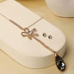 Sohi women's floral drop negligee necklace tourmaline black-31