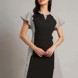 Brinns Grey & Black Regular Fit Color-Block Dress-picture-2