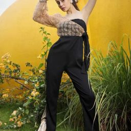 Pinacolada Black Regular Fit Self Pattern Jumpsuit-image-27
