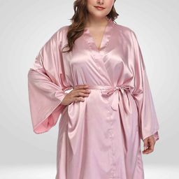 Bella Babe by SK Plus Size Satin Long Sleeved Robe With Belt-image-96