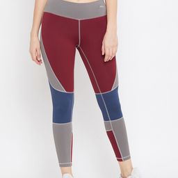 JUMP USA Women Maroon & Grey Colourblocked Tights-image-92