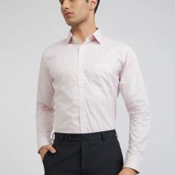 Raymond Light Red Cotton Slim Fit Checks Shirt-image-41