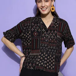 CLEMIRA Ethnic Motifs Print Georgette Shirt Style Top-picture-14