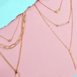 OOMPH Gold Link Chain Lock & Beads Multi Layer Necklaces for Women - Set of 2-image-84