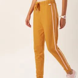 Flying Machine Women Camel Brown Solid Cotton Joggers-picture-2