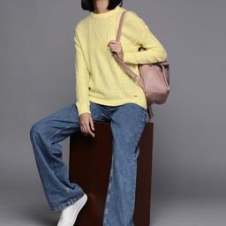 Allen Solly Woman Yellow Cable Knit Pullover-image-98