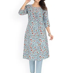 Art Avenue Women Floral Printed Cotton Kurta with Trousers-picture-29