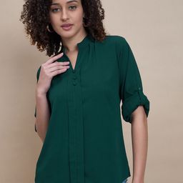 Roadster Mandarin Collar Roll-Up Sleeves Top-image-24