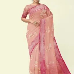 Banarasi Silk Works Peach Cotton Woven Saree With Unstitched Blouse-image-75