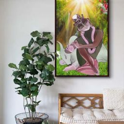 999Store Green Canvas Lord Krishna Sitting With Cow Canvas Painting-45