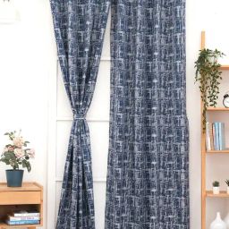 Ariana Firebell Textured Navy Blue Polyester 7 ft Door Curtain-image-17