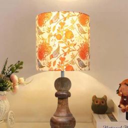 Homesake Red & Brown Wood Chess Rustic Wood Bedside Bird Table Lamp-27