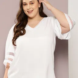 Qurvii+ Plus Size Flared Sleeves Crepe Top-29