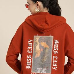 HERE&NOW Graphic Printed Hooded Pure Cotton Pullover Sweatshirt-9