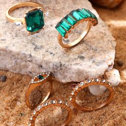 KACY Set Of 5 Gold-Plated Stone-Studded Finger Ring-15