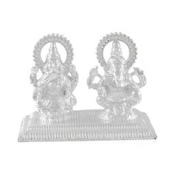 MEMOIR Silver-Toned Sitting Brass Lakshmi Ganesha Religious Idol Showpiece-image-0