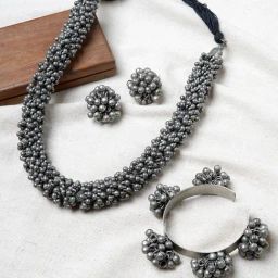 Teejh Dharna Silver Oxidised Jewellery Set-image-36