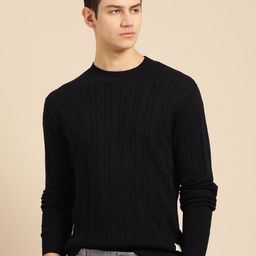 Mr Bowerbird Men Black Pure Cotton Cable Knit Sweater-image-81