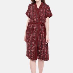Sand Dune Women Maroon Printed Bath Robe 7107-image-21
