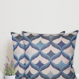 Home Set Of 2 Blue & Beige Geometric Square Cushion Covers-0