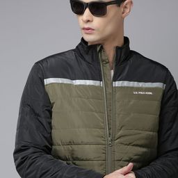 U.S. Polo Assn. Men Olive Green Black Colourblocked Puffer Jacket-25