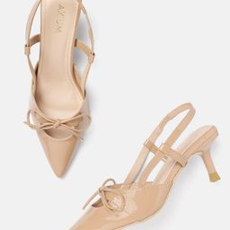 AXIUM Beige Bow Slim Pumps-35