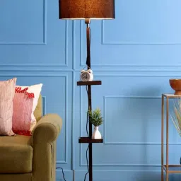 Sanded Edge Wood Style W Double Shelf Floor Lamp in Solid Wood & Walnut Polish Lamp image 4