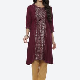 Rangriti Women Maroon Self design Top-image-51