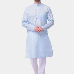 SG LEMAN Men Blue & White Solid Kurta with Pyjamas-image-98