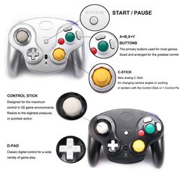 VTone Wireless Gamecube Controller, 2 Pieces 2.4G Wireless Classic Gamepad with Receiver Adapter for Wii Gamecube NGC GC (Black and Silver) image 2