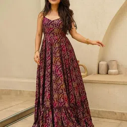 BlueRang Women Floral Print Gown Maxi Dress-image-40