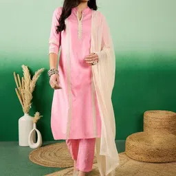 Sangria Sequin Embroidered Straight Kurta & Trousers With Dupatta-picture-26