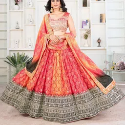 MISS CLOTHING Embroidered Sequinned Ready to Wear Lehenga & Unstitched Blouse With Dupatta-picture-41
