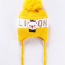 Babyhug Pom Pom Acrylic Woollen Cap Puppy Design - Yellow-image-88