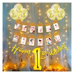Puchku 1st Birthday Decorations Kit for Baby Girl Or Boy Kids with Warm Led Light - Pack of 14-image-20