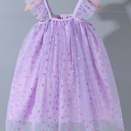 Kookie Kids Singlet Sleeves Frock With Heart Foil Print - Purple-image-39