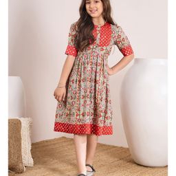 Pspeaches Half Sleeves Floral Printed Midi Dress - Red-image-3