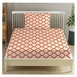 Trance Home Linen Pure Cotton Flat Single Bedsheet with 1 Pillow Cover- Dori Clay Red-image-37