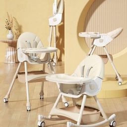 High Chair with Rocking Function and Cushioned Seat - Beige-14