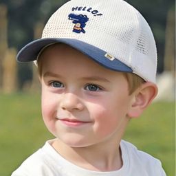 Ziory Cotton Hello Text Detailed Cap - White & Blue-picture-14