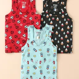 Revvo Junior Cotton Knit Sleeveless Vests With Football Print Pack of 3 - Red Black & Blue-picture-11
