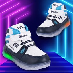 PASSION PETALS Color Blocked & Fashion Text Designed Velcro Closure LED Shoes - Blue White & Black-image-69