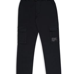 CAVIO Cotton Dont Stop Text Printed Cargo Trousers With Belt - Black-image-11