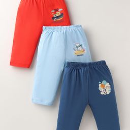 OHMS Single Jersey Knit Full Length Track Pants with Animal & Nautical Theme Print Pack Of 3 - Blue Red & Light Blue-picture-27