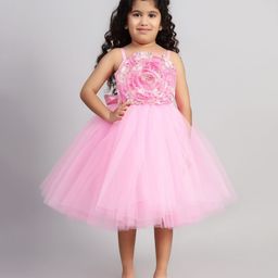 Toy Balloon Kids Net Sleeveless Floral Appilque Detailed Dress - Pink-picture-10