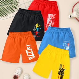 KUCHIPOO Cotton Blend Pack Of 5 Typography & Skateboard Printed Shorts - Blue Black Red Orange & Yellow-image-90