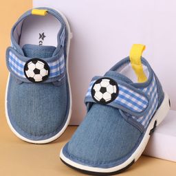 Cute Walk by Babyhug Casual Shoes with Velcro Closure Solid & Check Print & Football Applique - Royal Blue-image-15